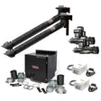 The Lincoln Prism Wall Mount Mechanized Cleaning One Pak (Arc Sensor K4468-16) features dual telescopic 5-8 ft. arms, a self-cleaning wall unit, metal ducts, clamps, nozzles, two gray blowers, and remote control boxes with switches and cables.