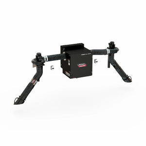 The Lincoln Prism Wall Mount Mechanized Cleaning One Pak (K4468-14) features dual telescopic 5-8 ft. arms for fume extraction, brand labels, and switches, offering efficient wall-mounted welding power supply on a white background.
