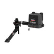 The Lincoln Prism Wall Mount One Pak MERV 14 (K4261-17) is a compact black welding fume extractor with a single telescopic 5–8 ft. arm and arc sensor, featuring control buttons, vents, mounting bracket, and power plug for portable use.