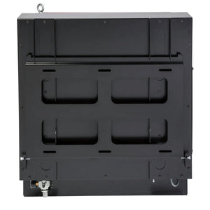 The Lincoln Prism Wall Mount with Mechanized Cleaning w/MERV 16 Filter Single Arm Base Unit K3681-1 features a black rectangular metal back panel with recessed sections, mounting slots, two horizontal rods, a gas valve at the lower left, and visible screws.