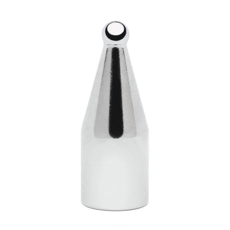 The Lincoln PT025 Tip 1/4 in (6.4 mm) Ball KP52053-1 is a polished, metallic, wear-resistant alloy sensor tip with a cylindrical base and rounded end featuring a small hole, shown isolated on a white background.