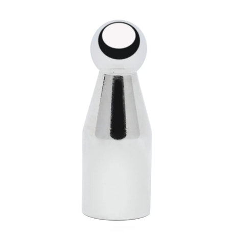 The Lincoln PT050 Tip 1/2 in (12.7 mm) Ball KP52051-1 is a metallic, wear-resistant alloy sensor tip with a conical base, circular flat top, and rounded reflective surface, shown on a plain white background.