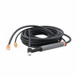 A coiled black Lincoln PTA-26 TIG Torch with a long hose, featuring a grey handle, brass connectors, and a ceramic nozzle at the end.