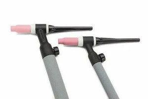 Two PTA-26V TIG torches with gray handles, black necks, and pink ceramic nozzles are shown against a white background.