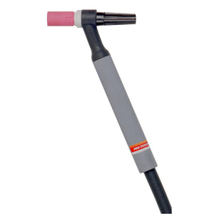 A handheld Lincoln PTA-9 TIG Torch with a pink ceramic nozzle, gray textured grip, and black cable attached at the base. The torch features PRO-TORCH branding on a red label and is part of the air-cooled Pro-Torch TIG torches series.