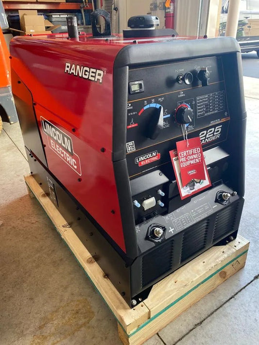 Lincoln Ranger 225 Kohler Engine Driven Welder U2857-1, low hours, certified pre-owned, for sale at WeldingMart, on pallet indoors.