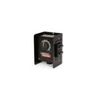 The Lincoln Remote Output Control K5312-1 is a black welding accessory with central dial, labeled settings, protective side covers, mounting holes, 12-pin universal connector, and 120 VAC receptacles. Lincoln Electric logo on front. Plain white background.