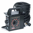 A Lincoln Electric remote output control unit with a carrying handle, control knob, labeled dial, and a long coiled cable with plug—ideal for use with engine-driven welders and compatible with the K385-2 Wire Feed Module.