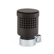 The Lincoln Rotatable Exhaust Kit K4895-1 features a black cylindrical air filter with a perforated body, solid top, and silver metal base with clamp—ideal for Ranger 260MPX/330MPX and pipe or hose setups.