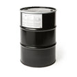 A large black 55-gallon drum labeled “Lincoln RP6 Weldable Rust Preventative Fluid K4127-1” stands upright on a white background. The sealed metal drum protects ferrous metals from corrosion and features a white label with diagrams and text.