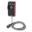 The Lincoln Seam Tracker Pendant (K52022-1) is a black and red industrial remote for welding automation, featuring labeled switches, arrow buttons, and a 10 ft. thick gray cable with a large circular connector coiled in front.