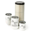 Four cylindrical filters of different sizes, including three short canister types and one taller mesh-covered filter, are shown. This set is the Lincoln Service Kit for Deutz Engine Model TD2.9L4 (SAE) K3558-4.