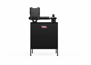 The Lincoln Single Weld Booth Fume Extraction One-Pak 6x6 ft. K5563-3 is a black, four-legged unit with a central box labeled Lincoln Electric and a top-mounted vented assembly for effective weld booth fume extraction.