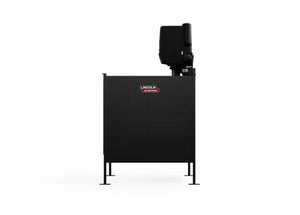 The Lincoln Single Weld Booth Fume Extraction One-Pak 6x6 ft. (K5563-3) is a black, rectangular unit on four legs with a central Lincoln Electric logo and an upright cylindrical component on top, pictured against a plain white background.
