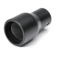 A black metal cylindrical exhaust tip with a mesh insert, designed for Outback 145 and Outback 185, lies on a white background. The exhaust tip features a smooth matte finish and a small hole near the end for attachment, ideal for use with a spark arrestor kit.