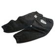 A pair of black Lincoln Electric welding sleeves made from split leather with elastic ends, designed for flame retardant protection in welding or industrial use, displayed on a white background.