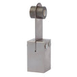 The Lincoln ST01 Tip, Blade and Roller KP52037-1 features a wear-resistant alloy rectangular block with a vertical slit supporting an upright arm and a cylindrical roller on top, offering an industrial design with a smooth, brushed finish.
