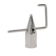 The Lincoln ST04 Tip, Curved Side Extension KP52041-1 is a stainless steel tool with a cylindrical base, conical top, horizontal straight rod through the base, and an L-shaped rod with a curved side extension at the top.