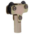 The Lincoln ST09 Tip, Two-Wheel Override KP52040-1 is a durable, wear-resistant alloy trolley hanger with two black top wheels, T-shaped body, three visible bolts, and a bottom cylindrical shaft for industrial or garage doors.