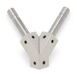 A smooth, polished alloy Lincoln ST13 Tip, Twin Tip KP52045-1 features a V-shaped design with two cylindrical sensor tips at the top and six black screws at the base, three per angled face. Its wear-resistant surface reflects light.