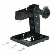 A black metal L-shaped mounting bracket for the Lincoln Standard Duty Wire Reel Stand K2328-1. It has a cylindrical part on the upper right and comes with four screws and washers, displayed on a white background.