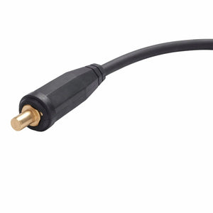 Close-up of a black audio or video cable with a gold-plated RCA connector and Twist Mate adapter on a white background.