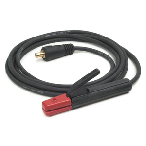 A 12.5 ft cable featuring a Lincoln Stick Electrode Holder with a red-tipped handle on one end and a brass Twist Mate connector on the other, coiled neatly on a white background.
