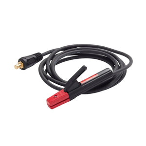 A coiled black 12.5 ft cable with a Lincoln Stick Electrode Holder on one end and a Twist Mate connector on the other, displayed on a white background.