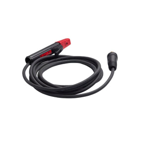 A 12.5 ft cable for a Lincoln Stick Electrode Holder, featuring a black welding electrode holder with a red and black clamp on one end and a Twist Mate connector on the other, coiled neatly on a white background.