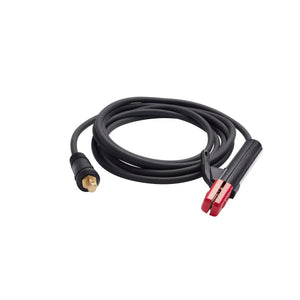 A 12.5 ft black welding cable with a Twist Mate connector on one end and a red and black Lincoln Stick Electrode Holder on the other, coiled neatly on a white background.