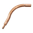 A close-up of the Lincoln Submerged Arc Gun Tube 3/32 KP4418-1 shows its curved, shiny copper body with a smooth bend and tapered end for welding equipment attachment, set against a plain white background.