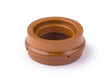 The Lincoln SWIRL RING KP2044-1 is a small, round, brown plasma cutting part with a matte finish, grooved ridged surface, hollow center, and tiny holes along its lower edge, shown against a white background.