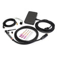 The Lincoln TIG Kit for POWER MIG 210 MP K3690-1 includes a black foot pedal, cables, gas connectors, three pink ceramic cups, three tungsten electrodes, two copper collets, and adapters—arranged on a white background.