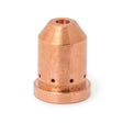 The Lincoln Tomahawk 1500 Gouging Nozzle-80A (LC105) KP4141-18 is a copper-colored conical nozzle with a central peak hole, cylindrical body, flat base with small holes, and subtle engravings for plasma cutting.