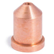 A close-up of the Lincoln Tomahawk 1500 Nozzle-100A (LC105) KP4141-7, a copper-colored cylindrical plasma consumable with a conical top, small central hole, horizontal machined lines, and a slightly shiny finish.