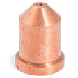 A close-up image of the Lincoln Tomahawk 1500 Nozzle-60A (LC105) KP4141-5 shows its smooth, cylindrical copper body, conical tip with a small central hole, flat base, polished finish, and visible markings for plasma cutting.