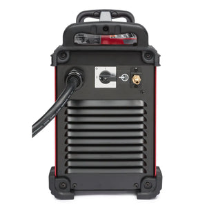 Lincoln Tomahawk 1500 Plasma Cutter K2809-1 rear view showing power cable, on/off switch, and connectors in rugged red-black case.