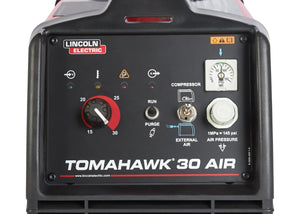 Lincoln Tomahawk 30 AIR plasma cutter control panel with 10' Hand Torch, power knob, gauge, switches—WeldingMart welding equipment.