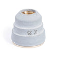 A gray, cone-shaped industrial component with a metallic ring at the base and the text LC 25 printed on the side—perfect as a Lincoln Plasma Consumables part for your Tomahawk 375 AIR plasma cutter. The item is set against a plain white background.