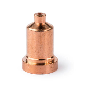 The Lincoln Tomahawk LC40 Nozzle Gouging KP2843-4 is a small, cylindrical copper plasma cutting nozzle with a shiny finish and flat base, designed for the Tomahawk 625. The item is shown isolated on a white background.