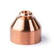 A shiny, metallic Lincoln Tomahawk LC40 Shield, Gouging KP2843-8 nozzle with a cylindrical base and tapered top, features a small circular opening and smooth reflective surface—designed for use with Lincoln plasma consumables.