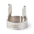 A smooth, silver cylindrical Lincoln Tomahawk LC40/LC65 Drag Spacer KP2843-10 with two upright prongs and a slotted base. Features engraved code W03X0893-1AR and is compatible with Tomahawk plasma cutters. Displayed on a white background.