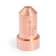 A single Lincoln Tomahawk LC65 Nozzle, 50A KP2844-3, copper-colored and engraved with codes, stands upright against a white background; its designed for plasma cutting with the Tomahawk 1000.