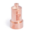 The Lincoln Tomahawk LC65 Nozzle, Shielded Contact, 50A KP2844-6, features a cylindrical copper body with a brushed, shiny finish and orange alphanumeric vertical engravings for use with Tomahawk 1000 plasma cutter consumables.