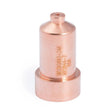 The Lincoln Tomahawk LC65 Nozzle, Shielded Contact, 60A KP2844-7 is a copper-colored cylindrical metal nozzle with a wider base, narrow rounded top with a central hole, and engraved markings. Compatible with Tomahawk 1000 plasma cutting.