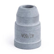 A gray cylindrical retaining cap, engraved 40/60A, stands upright on a white background. The Lincoln Tomahawk LC65 Retaining Cap 40A/60A KP2844-9 is compatible with Lincoln plasma consumables and designed for the Tomahawk 1000.