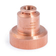 A copper-colored metal nozzle or fitting, designed for plasma cutting and compatible with Lincoln plasma consumables like the Tomahawk 1000, features engraved text, a cylindrical body, and a wider base with a ridged edge on a white background.