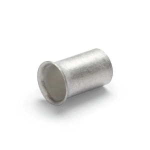 A small, cylindrical metal ferrule with a flared end, shown lying on its side against a white background—ideal as a welding cable connector such as the K852-25 Lincoln Twist Mate Plug.