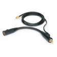A black coaxial cable with gold-plated male and female RCA connectors on each end, featuring a flexible, coiled design—ideal for applications like PRO-Torch TIG setups or connecting to a Valve TIG Torch.