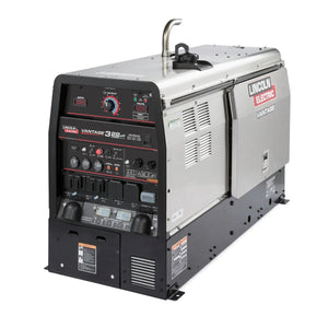 A Lincoln Vantage 322 Kubota Ready-Pak 3 Engine Driven Welder (K2409-5-RP3) is shown angled from the front and left, featuring control knobs, switches, gauges, vents, branded labels, and a robust silver and black industrial design.